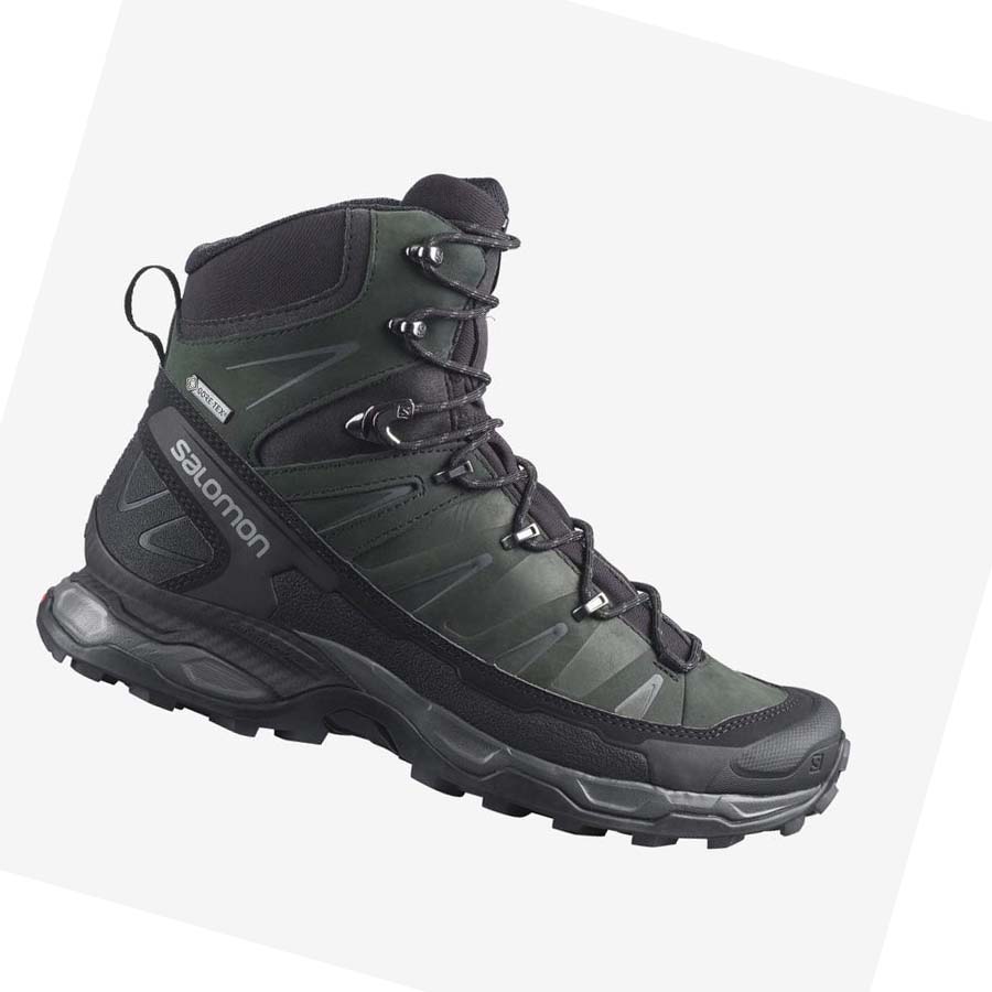 Salomon X ULTRA TREK GORE-TEX Túracipő Férfi Szürke Fekete Zöld | HU 2050AHK